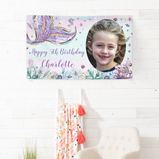 海の下のマーメイド誕生日写真の背景 横断幕 (インサイチュ)