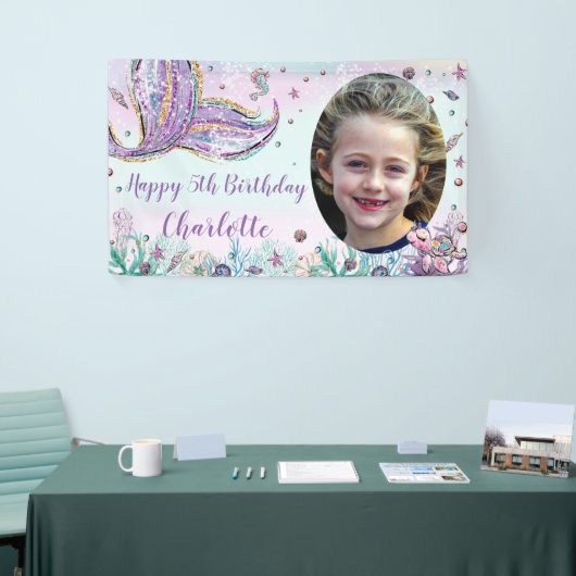 海の下のマーメイド誕生日写真の背景 横断幕 (トレードショー)