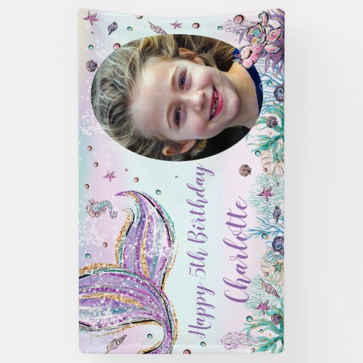 海の下のマーメイド誕生日写真の背景 横断幕 (縦)