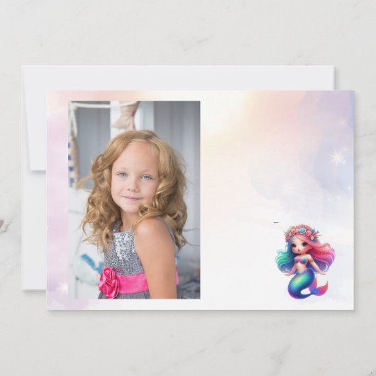 海の下のマーメイド8誕生日写真インビタット 招待状 (裏面)