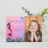 海の下のマーメイド&ドルフィン誕生日写真 招待状 (スタンド正面)