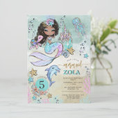海の下のマーメイド　編集可能な5歳の誕生日パーティー招待状 招待状 (スタンド正面)