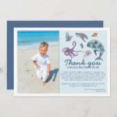 海の下のモダンな子供の写真の誕生日 サンキューカード (正面/裏面)