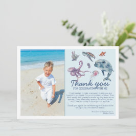 海の下のモダンな子供の写真の誕生日 サンキューカード