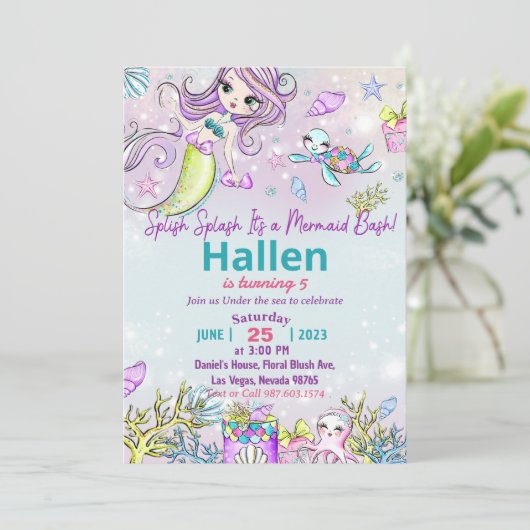 海の下のリトルマーメイド誕生日パーティー 招待状 (スタンド正面)