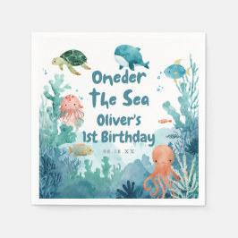 海の下のワンダーランド 水彩 1歳の誕生日 スタンダードカクテルナプキン