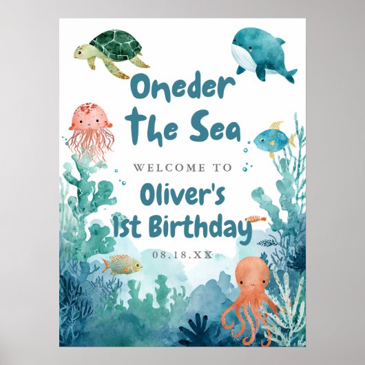 海の下のワンダー 1歳の誕生日ウェルカムサイン ポスター (正面)