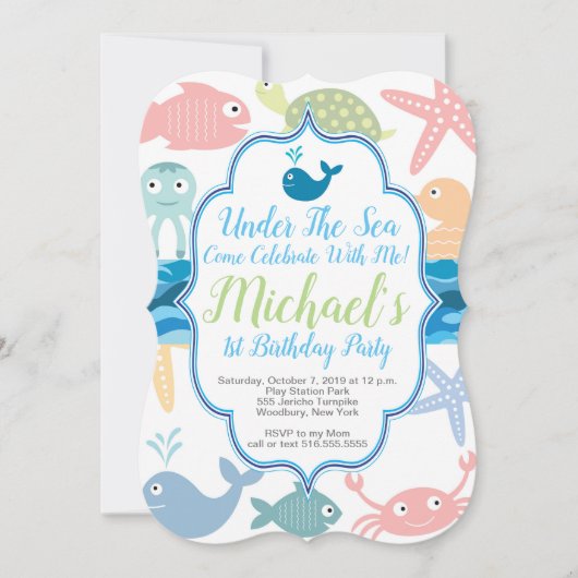 海の下の一番目の誕生日の魚 招待状 (正面)
