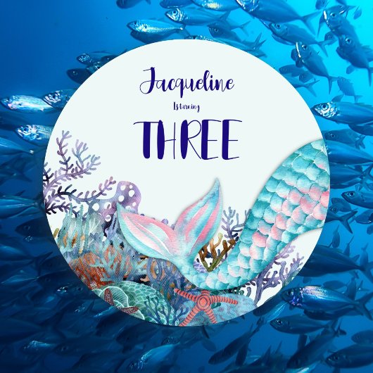 海の下の三番目の誕生日の水彩人魚 招待状