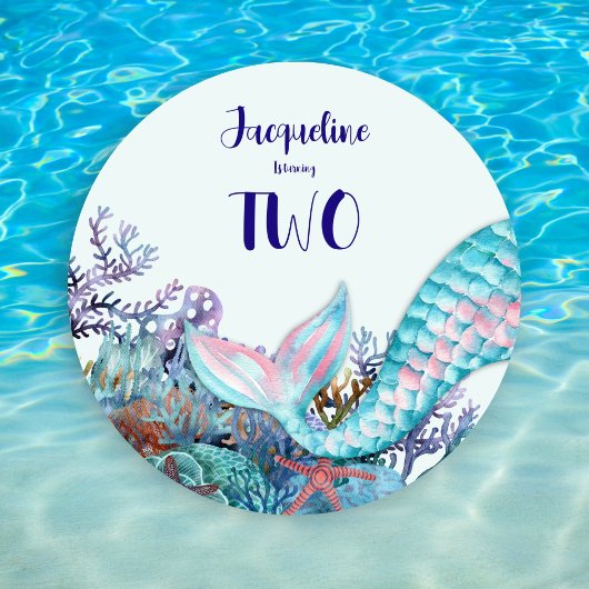 海の下の二番目の誕生日の水彩人魚 招待状