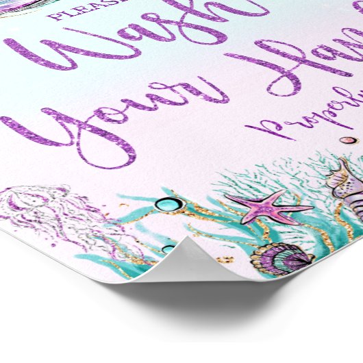 海の下の人魚あなたの手の浴室を洗う ポスター (角)