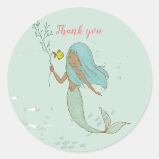 海の下の人魚ありがとうシール ラウンドシール (正面)