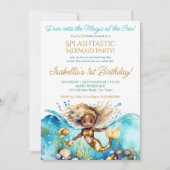 海の下の人魚かわいいアフリカのベビーガールパーティー 招待状 (正面)