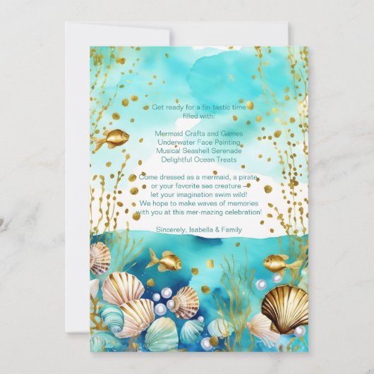 海の下の人魚かわいいアフリカのベビーガールパーティー 招待状 (裏面)