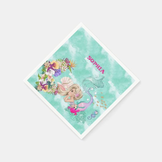 海の下の人魚かわいいナプキン スタンダードカクテルナプキン (角)