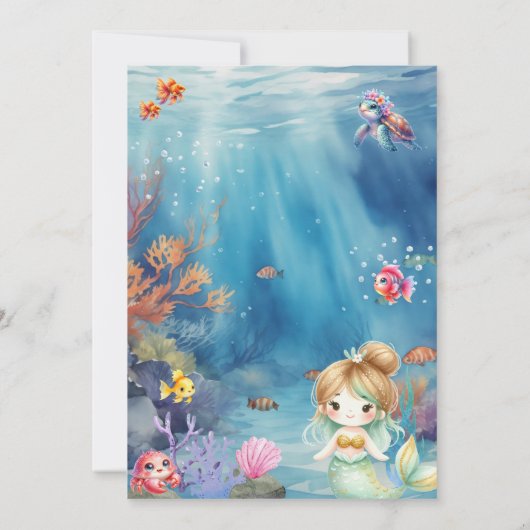 海の下の人魚がおもしろい誕生日パーティーに飛び込む 招待状 (裏面)