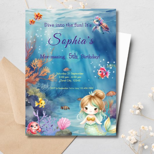 海の下の人魚がおもしろい誕生日パーティーに飛び込む 招待状