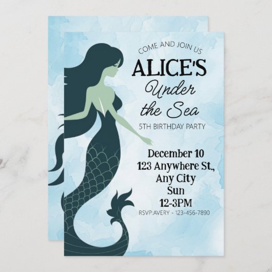 海の下の人魚が5 5誕生日にダイブ 招待状 (正面/裏面)