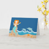 海の下の人魚とイルカ カード (黄色い花)