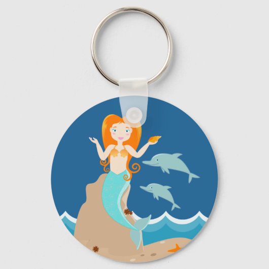 海の下の人魚とイルカ キーホルダー (正面)
