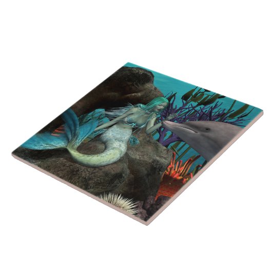 海の下の人魚とイルカ タイル (側面)