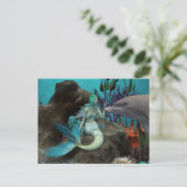 海の下の人魚とイルカ ポストカード (スタンド正面)