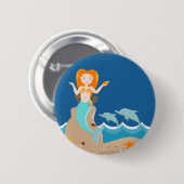 海の下の人魚とイルカ 缶バッジ (正面&裏面)
