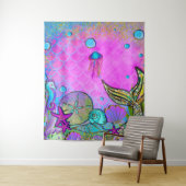 海の下の人魚と海のシェルのピンクの輝き タペストリー (インサイチュ)