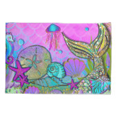 海の下の人魚と海のシェルのピンクの輝き 枕カバー (裏面)