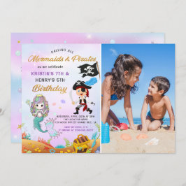 海の下の人魚と海賊の誕生日写真 招待状