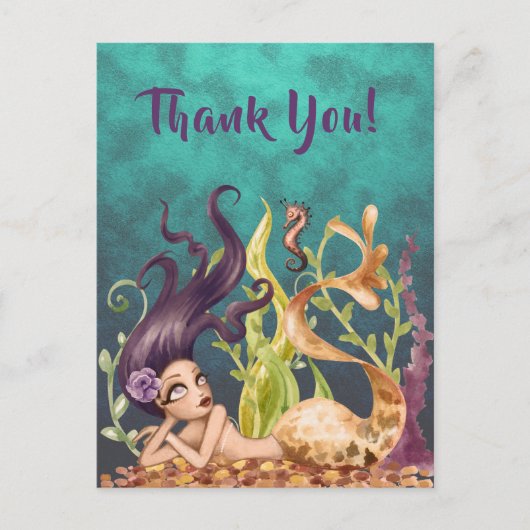 海の下の人魚と海馬ビーチありがとう ポストカード (正面)