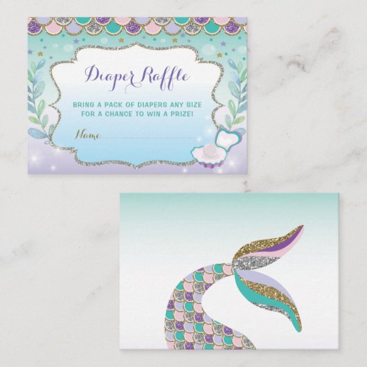 海の下の人魚のおむつのラッフルのベビーシャワー エンクロージャーカード (正面/裏面)