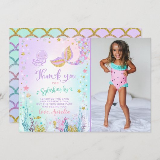 海の下の人魚のサンキューカードは感謝していしています サンキューカード (正面/裏面)