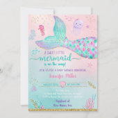 海の下の人魚のピンクの金ゴールド赤ちゃんシャワー 招待状 (正面)