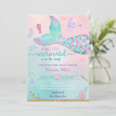 海の下の人魚のピンクの金ゴールド赤ちゃんシャワー 招待状 (スタンド正面)