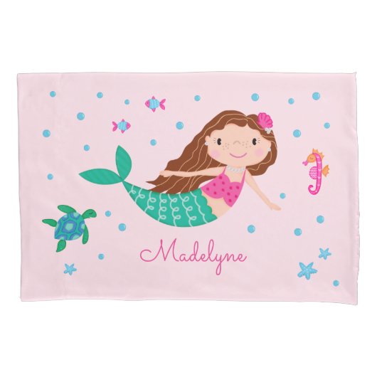 海の下の人魚のピンクパーソナライズされた色 枕カバー (正面)