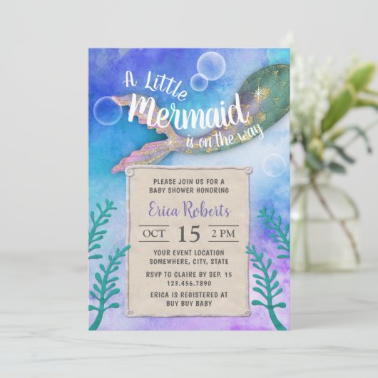 海の下の人魚のプリンセス赤ちゃんシャワー 招待状 (スタンド正面)