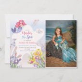 海の下の人魚の三歳の誕生日パーティーの写真 招待状 (正面)