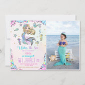 海の下の人魚の三番目の誕生日パーティー写真 招待状 (正面)