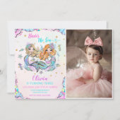 海の下の人魚の三番目の誕生日パーティー写真 招待状 (正面)