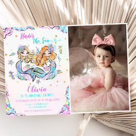 海の下の人魚の三番目の誕生日パーティー写真 招待状