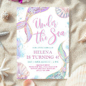 海の下の人魚の下4thバースデーガール招待状 招待状