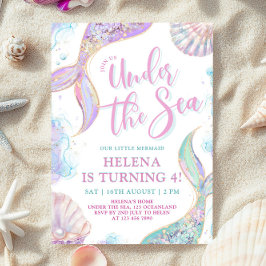 海の下の人魚の下4thバースデーガール招待状 招待状