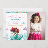 海の下の人魚の写真の誕生日パーティー 招待状 (正面)