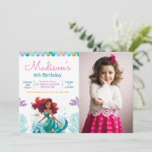 海の下の人魚の写真の誕生日パーティー 招待状 (スタンド正面)