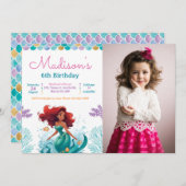 海の下の人魚の写真の誕生日パーティー 招待状 (正面/裏面)