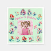 海の下の人魚の写真子供の誕生日パーティー スタンダードカクテルナプキン (正面)