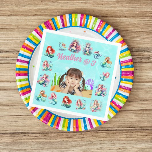 海の下の人魚の写真子供の誕生日パーティー スタンダードカクテルナプキン