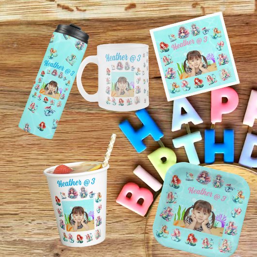 海の下の人魚の写真子供の誕生日パーティー 紙コップ