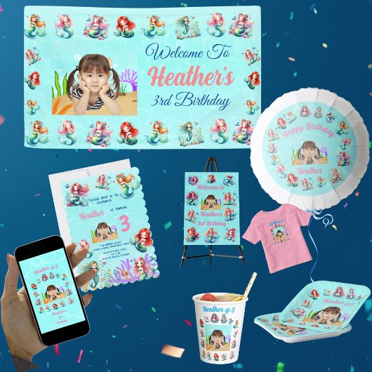 海の下の人魚の写真子供の誕生日パーティー 紙コップ